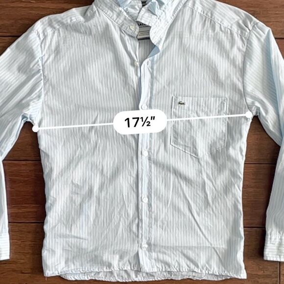 Lacoste UpCycled Handmade Blue Striped Ruffle Collar Button Down Shirt Size XS - Picture 9 of 16